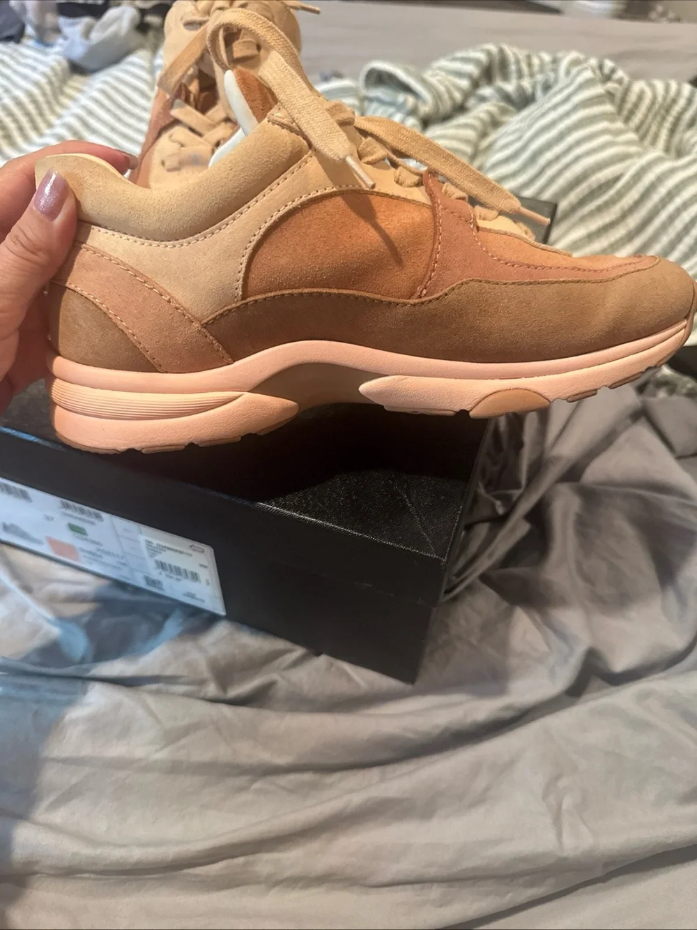 CHANEL Pink & Beige Suede Sneakers